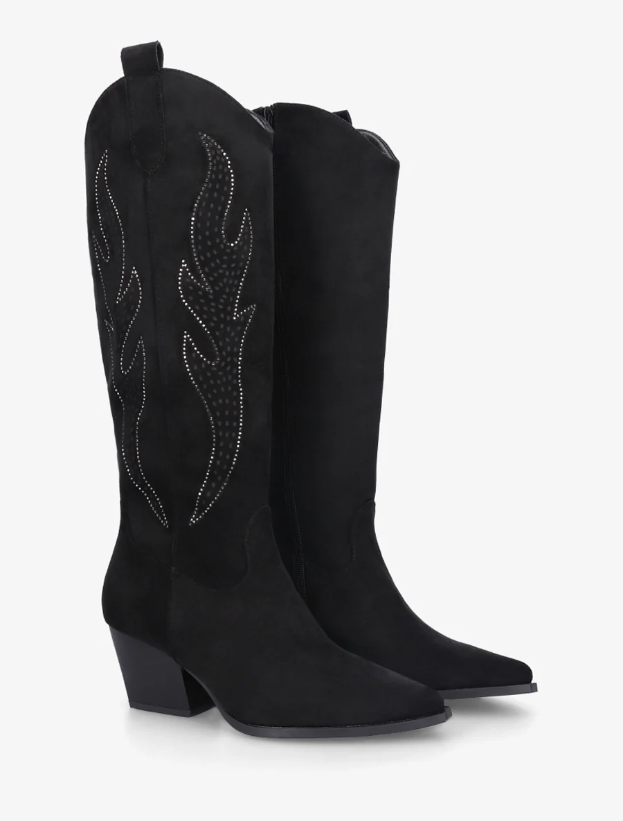Bottes en suédine style santiags - Noir - Image 4