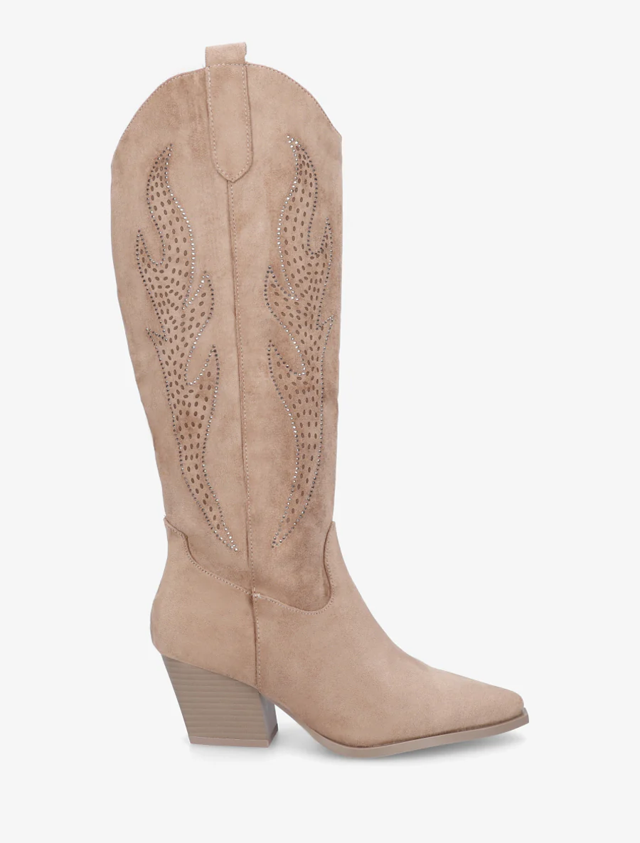 Bottes en suédine style santiags - Taupe