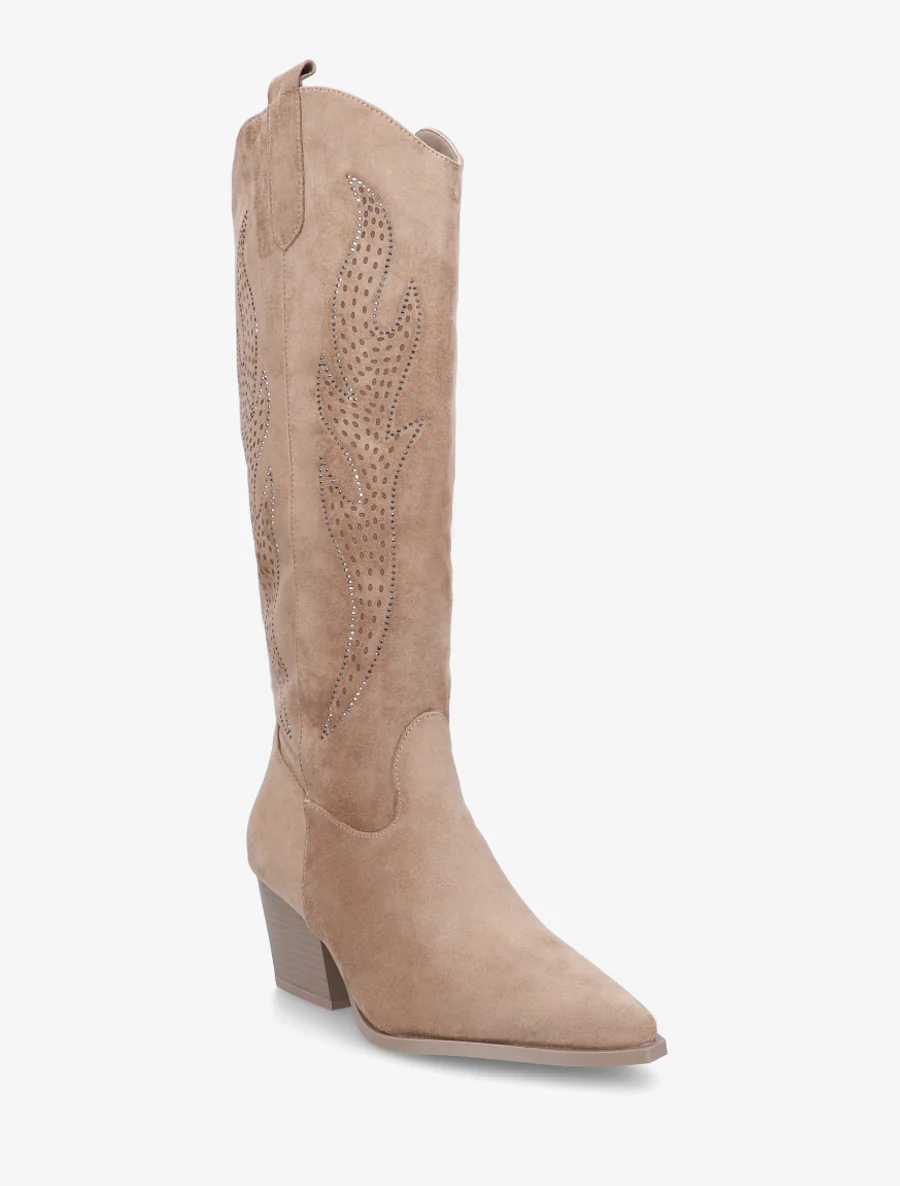 Bottes en suédine style santiags - Taupe - Image 2