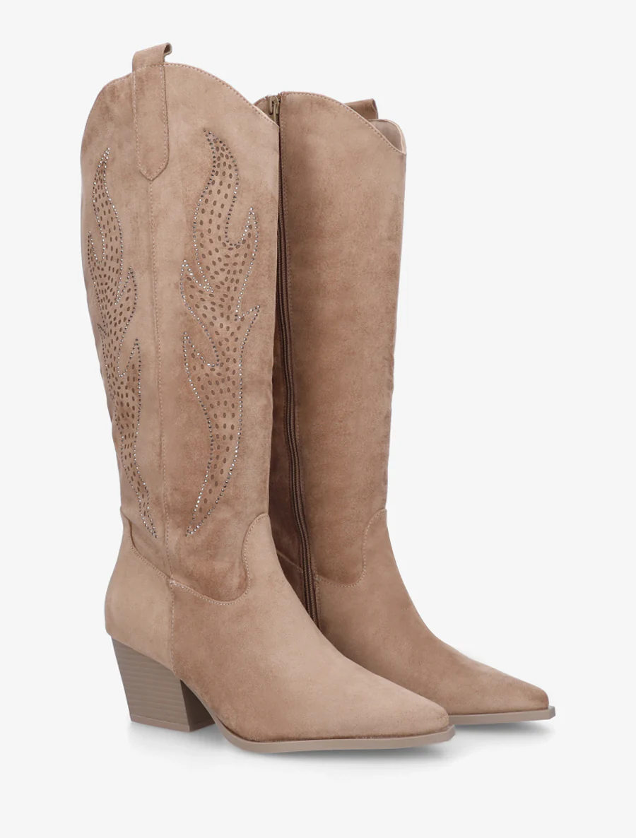 Bottes en suédine style santiags - Taupe - Image 4