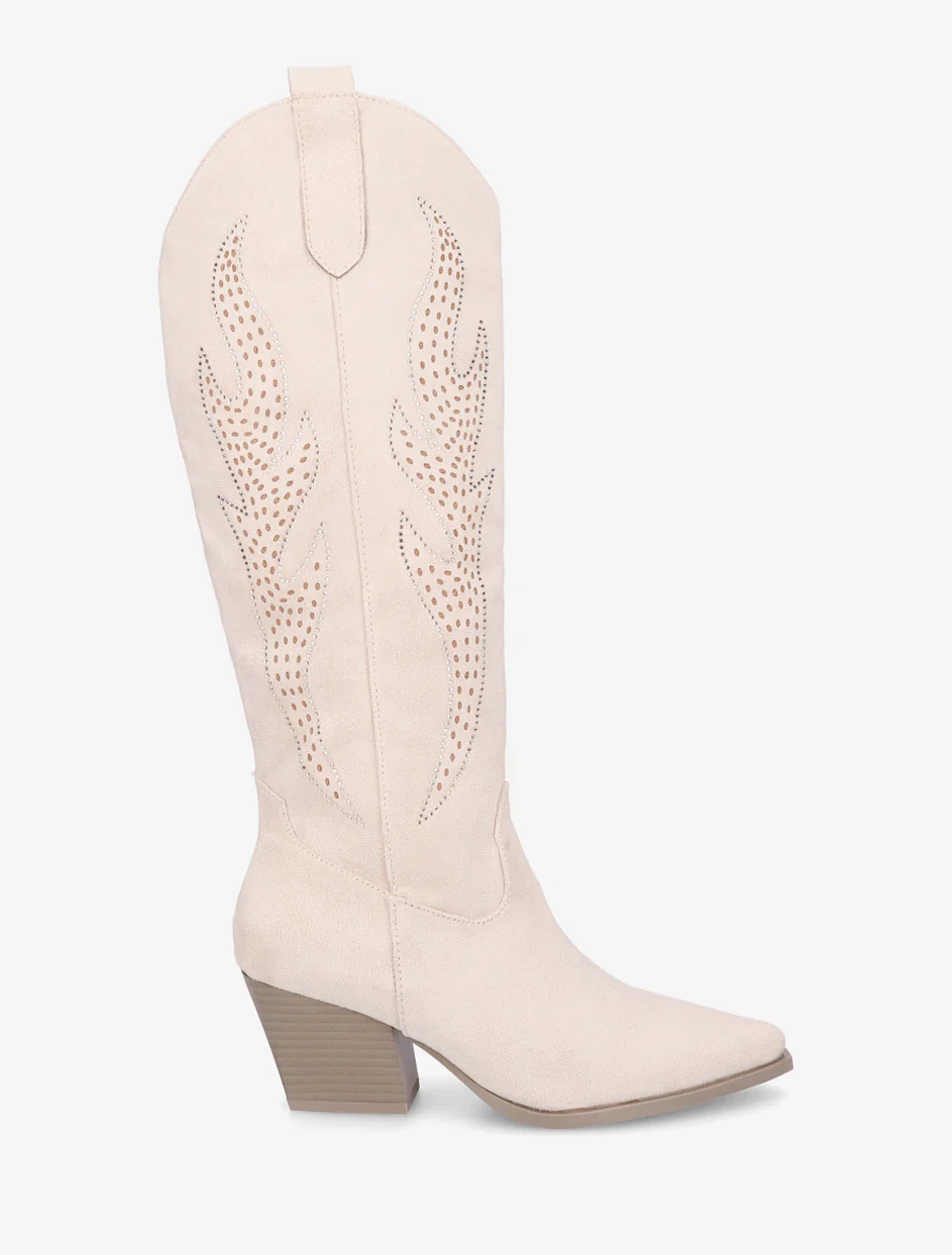 Bottes en suédine style santiags - Beige