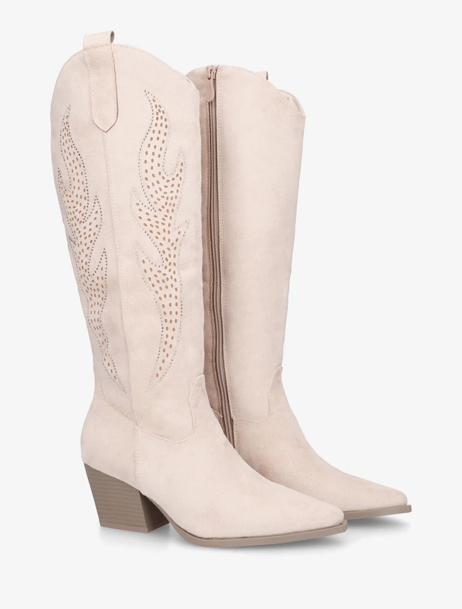 Bottes en suédine style santiags - Beige - Image 4