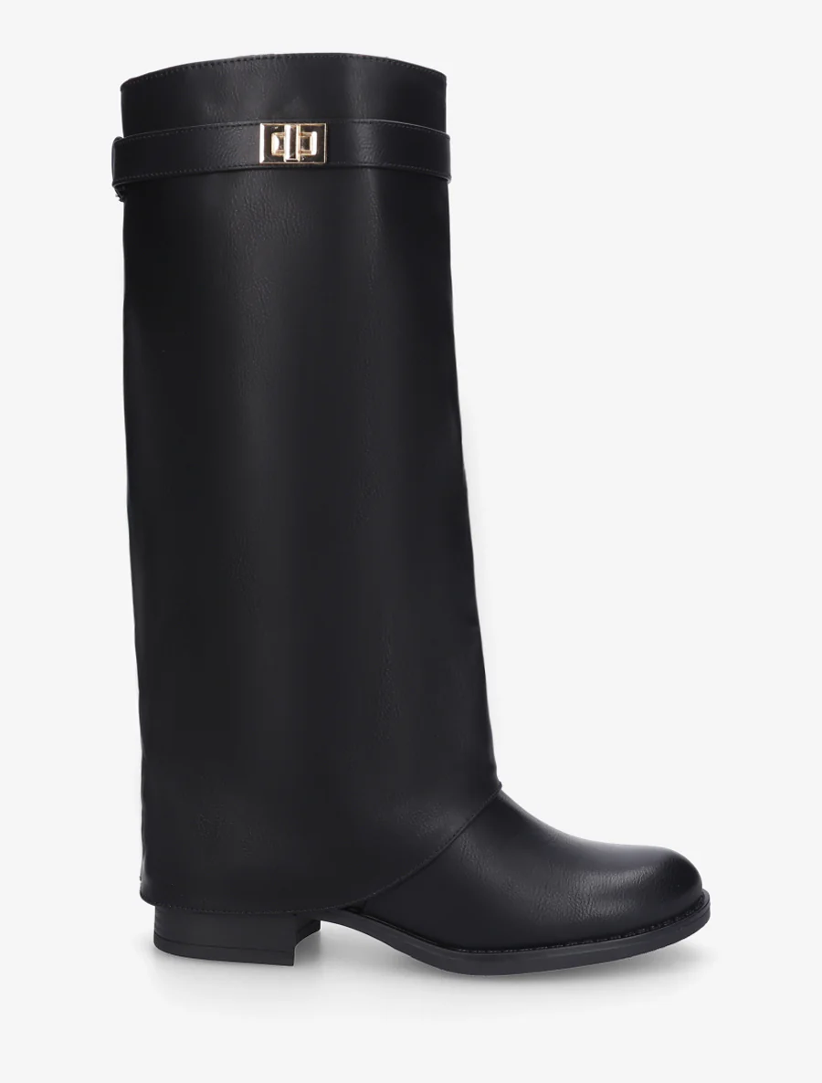 Bottes plates à revers et empiècement métal - Noir