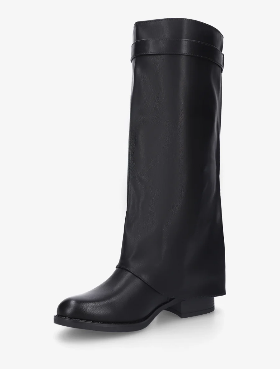 Bottes plates à revers et empiècement métal - Noir - Image 3