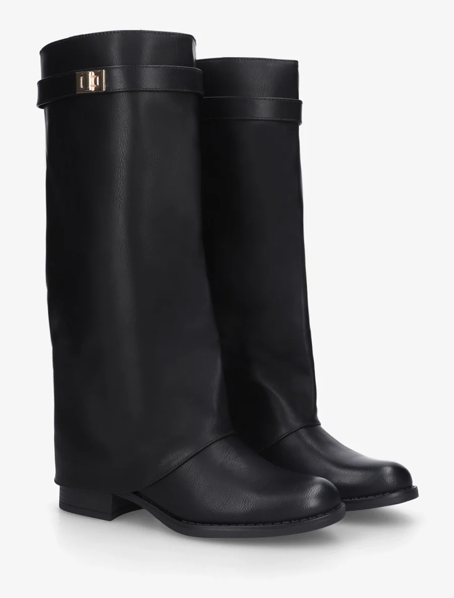 Bottes plates à revers et empiècement métal - Noir - Image 4