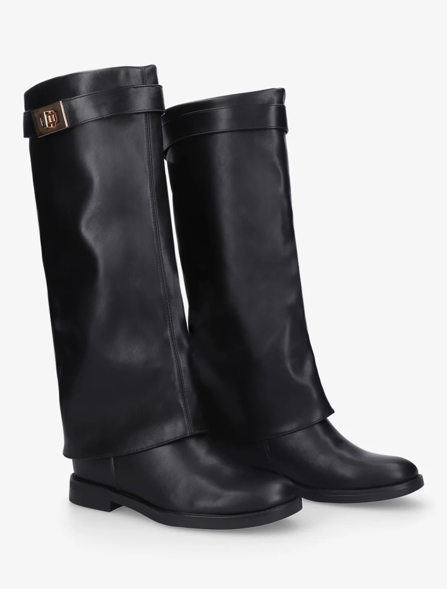 Bottes plates en simili - Noir - Image 4