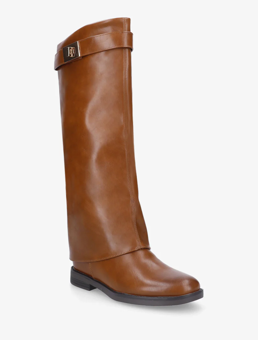 Bottes plates en simili - Camel - Image 2