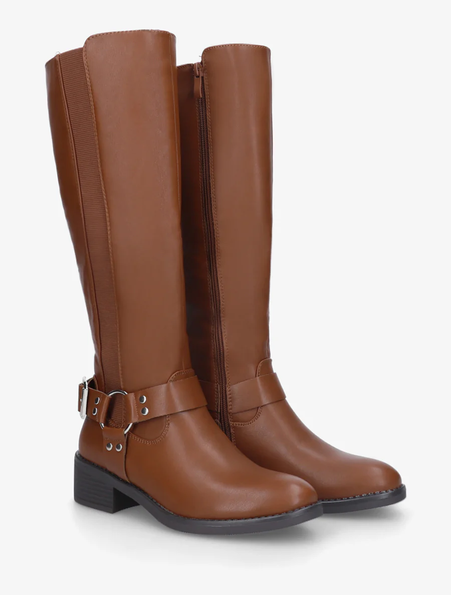 Bottes style cavalière à boucle - Camel - Image 4