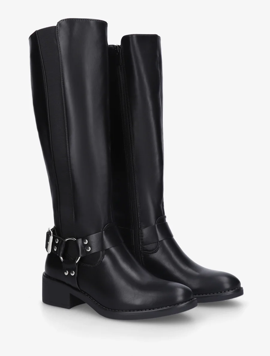 Bottes style cavalière à boucle - Noir - Image 4