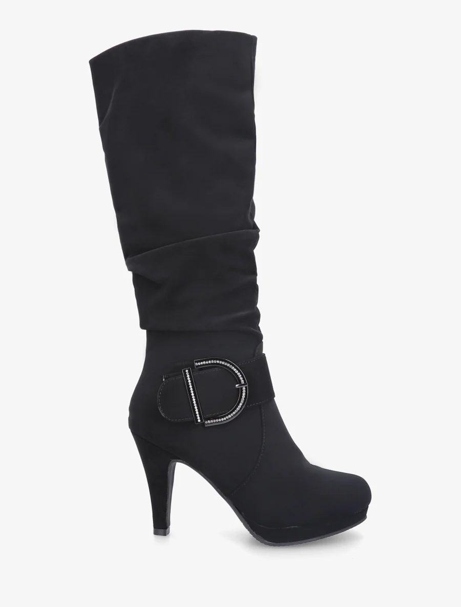 Bottes unies effet nubuck à boucle strassée - Noir