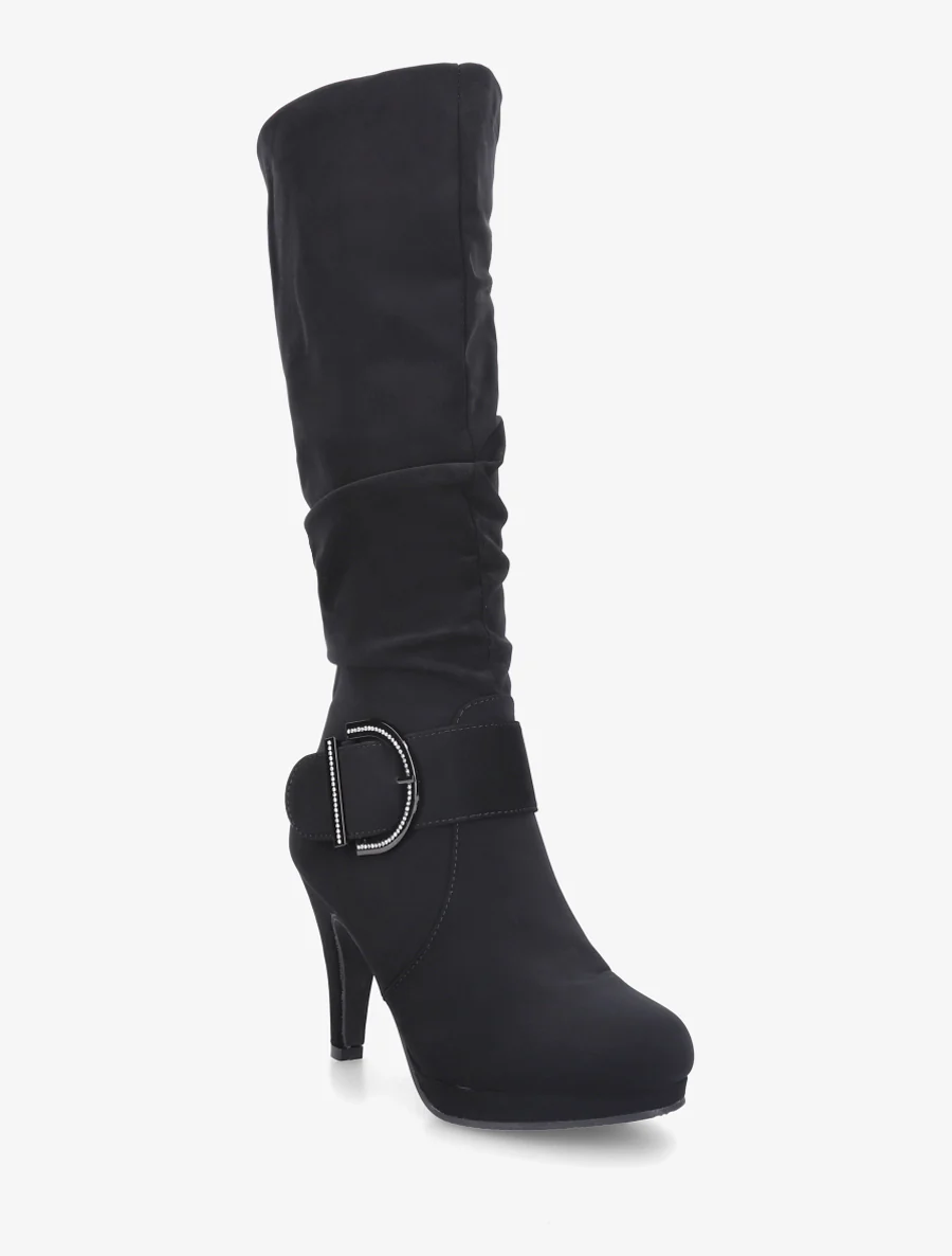 Bottes unies effet nubuck à boucle strassée - Noir - Image 2