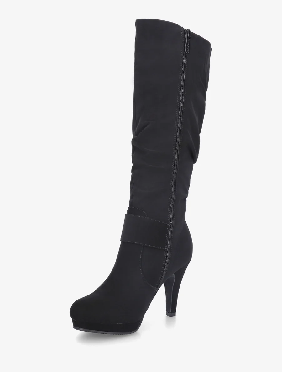 Bottes unies effet nubuck à boucle strassée - Noir - Image 3