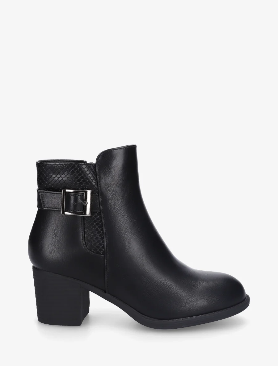 Bottines à boucle et empiècement python - Noir