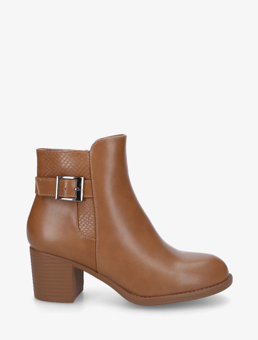 Bottines à boucle et empiècement python - Camel