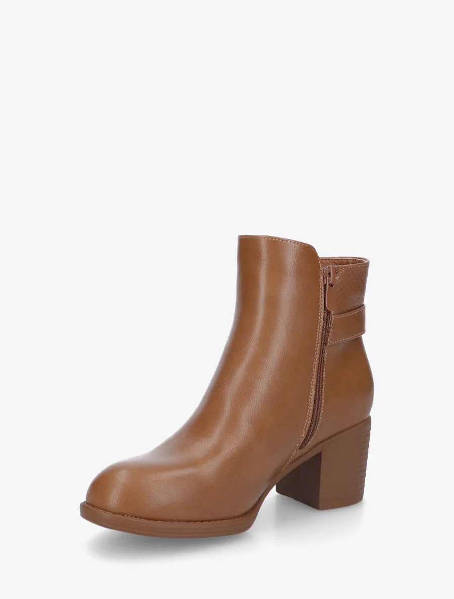 Bottines à boucle et empiècement python - Camel - Image 3