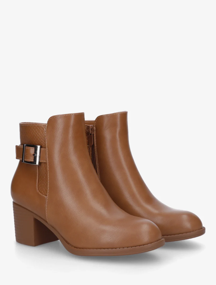 Bottines à boucle et empiècement python - Camel - Image 4