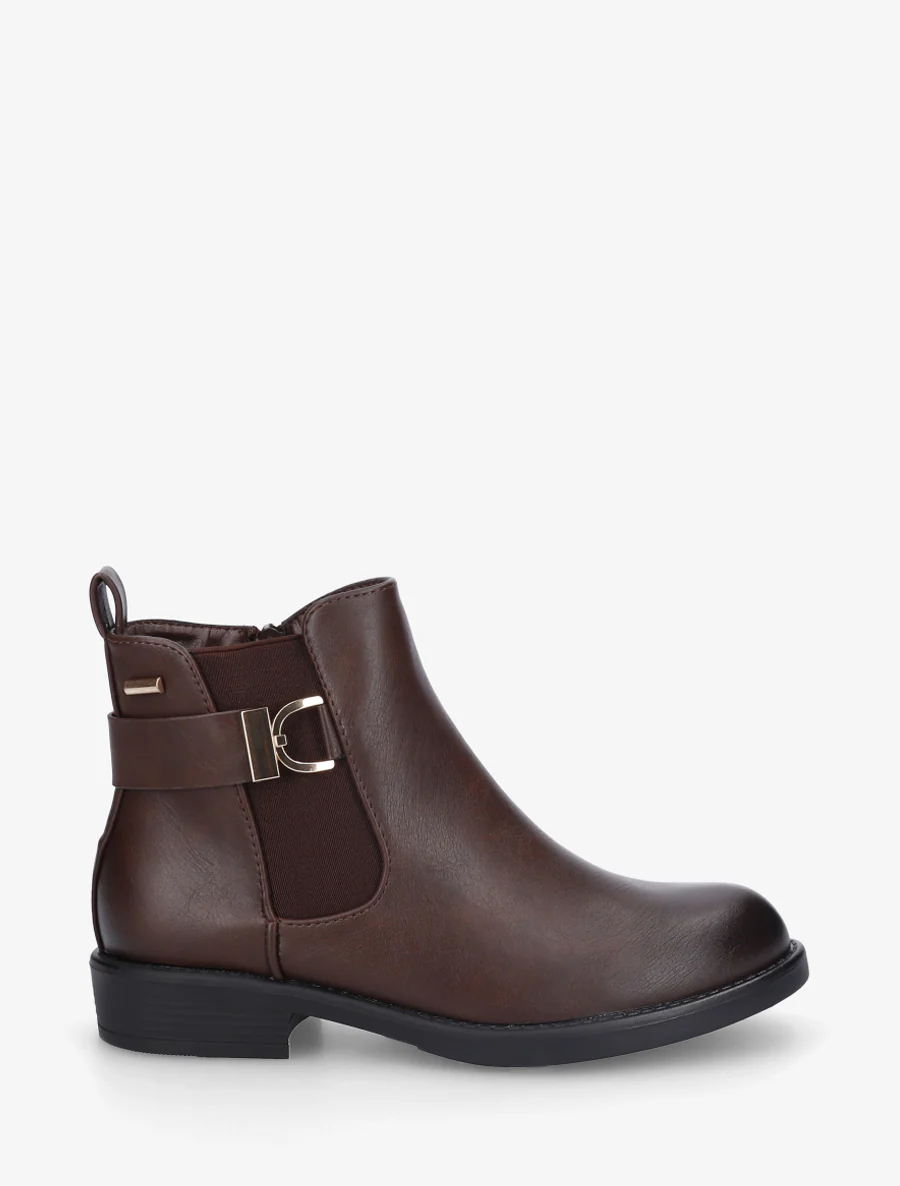 Bottines à cheville élastiquée et boucle décorative - Marron