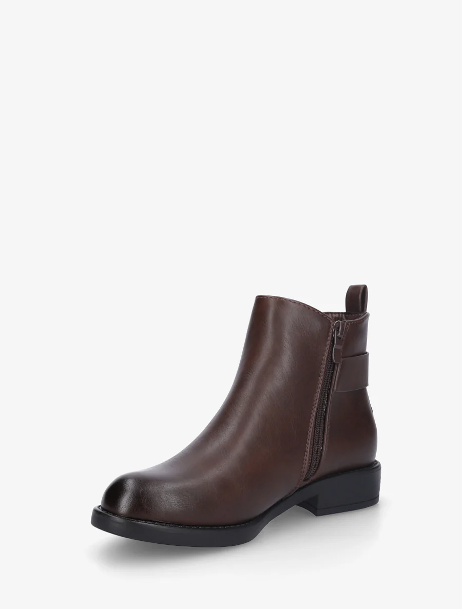 Bottines à cheville élastiquée et boucle décorative - Marron - Image 3