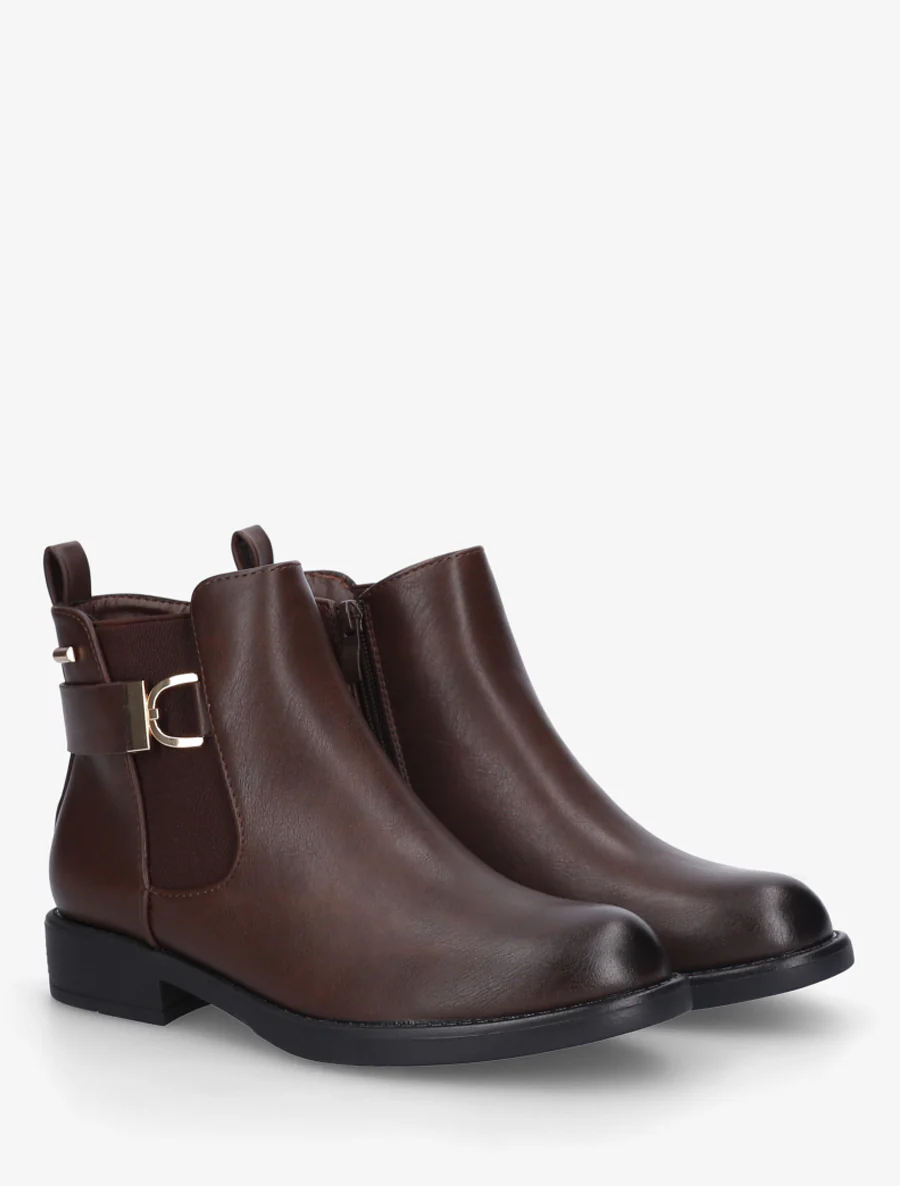 Bottines à cheville élastiquée et boucle décorative - Marron - Image 4