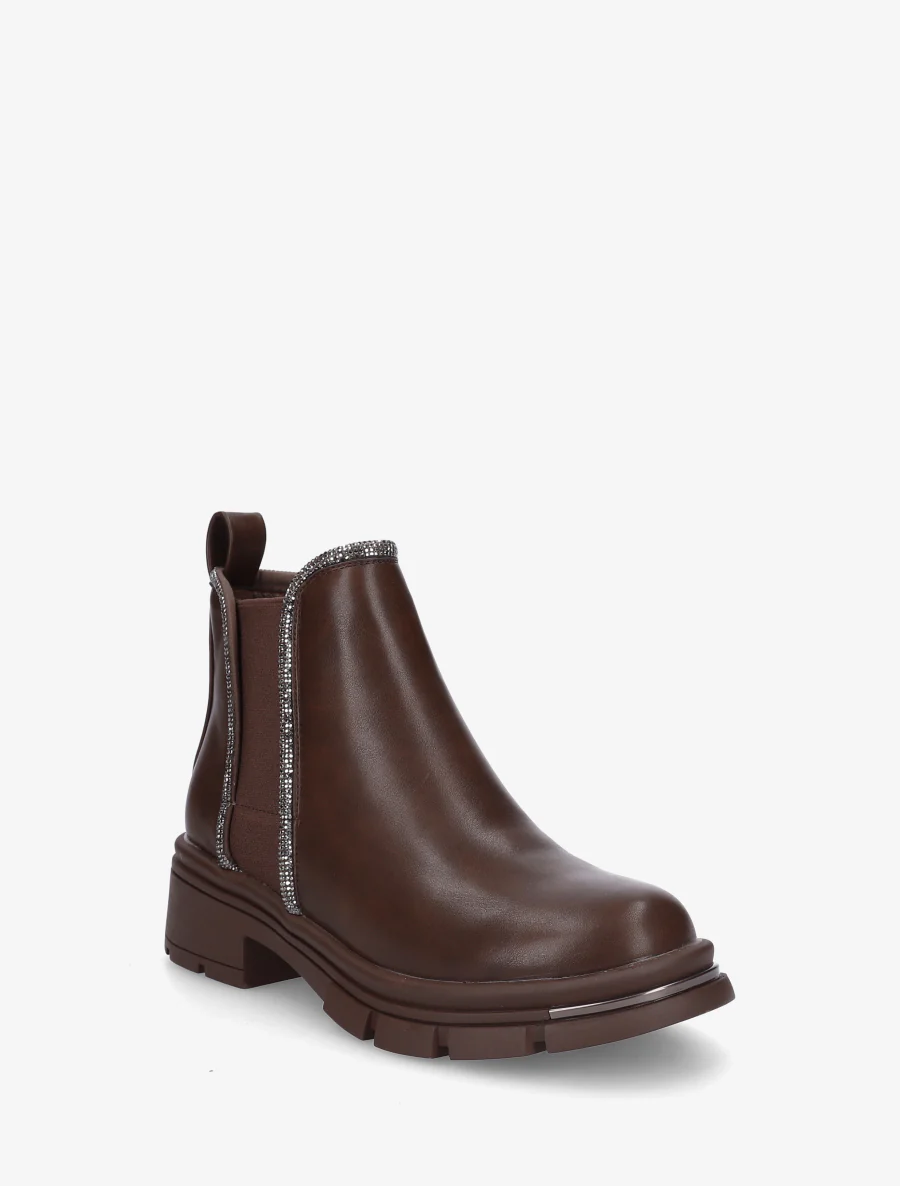 Bottines à cheville ornée de strass - Marron - Image 2