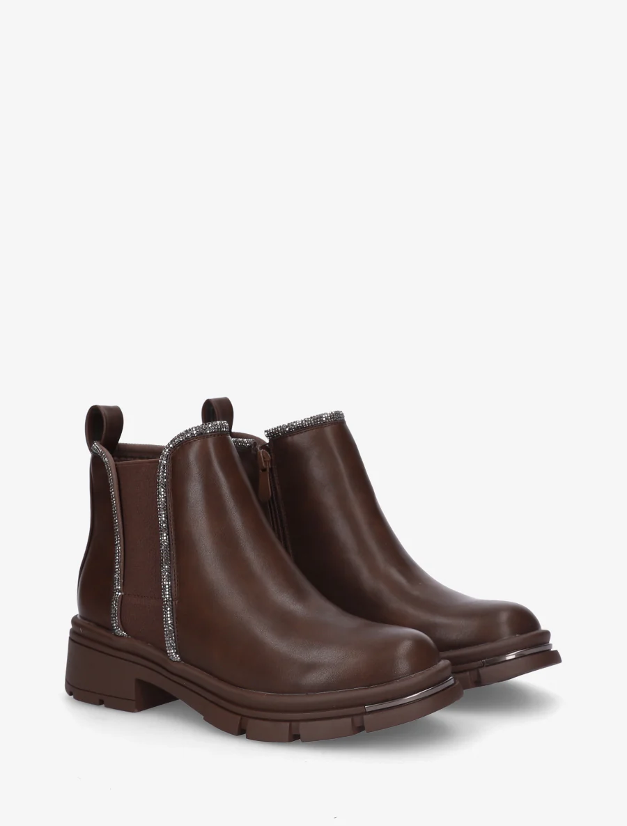 Bottines à cheville ornée de strass - Marron - Image 4
