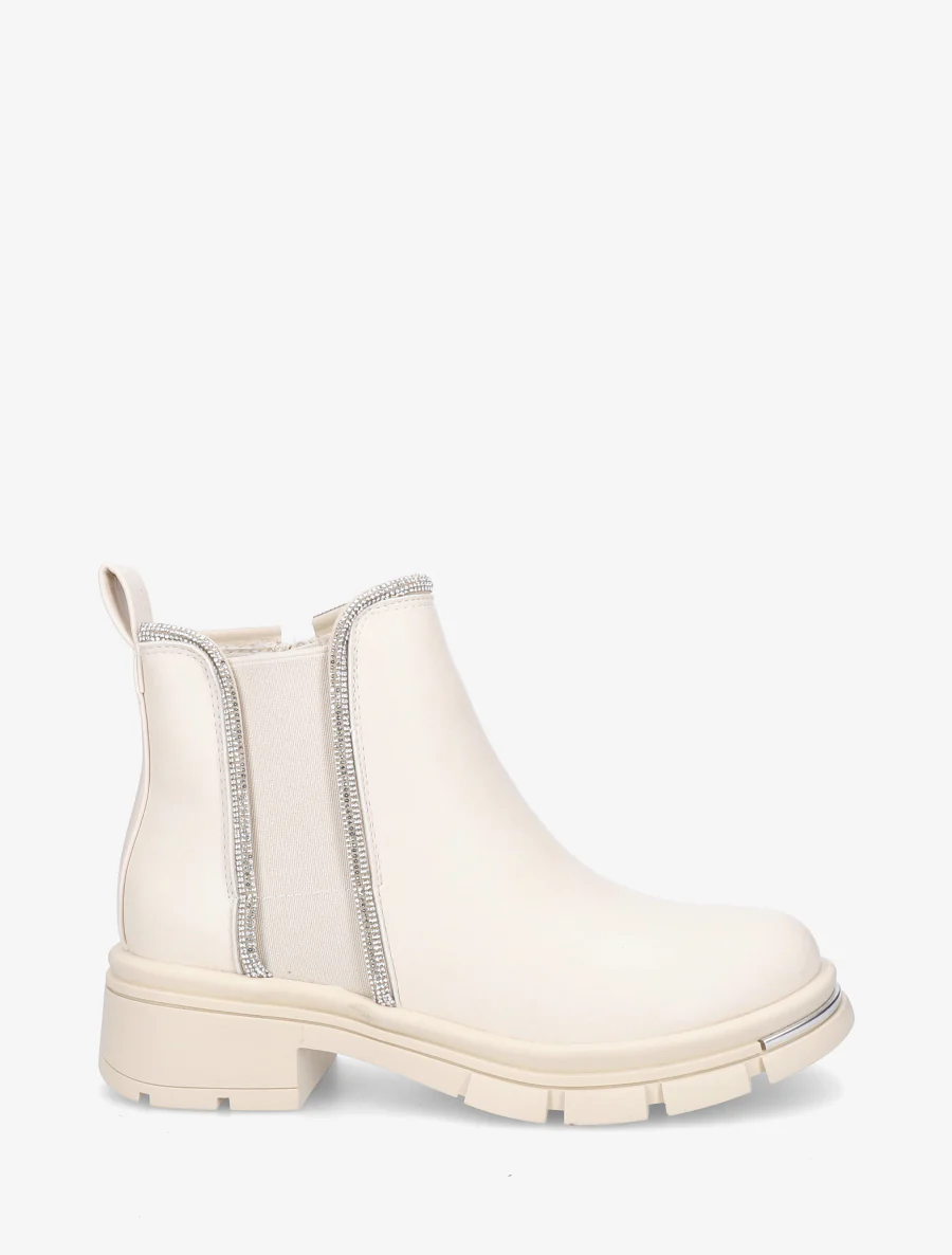 Bottines à cheville ornée de strass - Beige