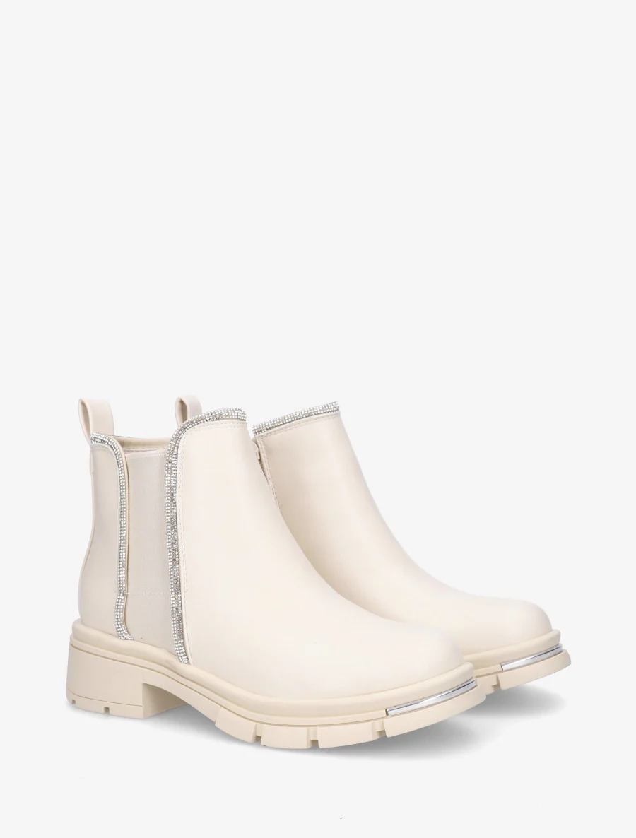 Bottines à cheville ornée de strass - Beige - Image 4