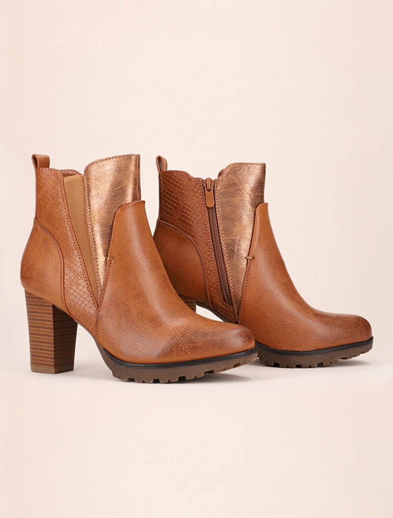 Bottines à détails style écailles - camel - Image 2