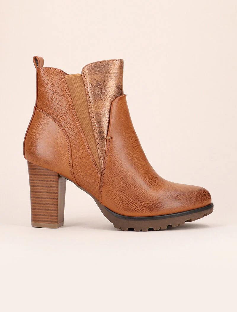 Bottines à détails style écailles - camel - Image 3