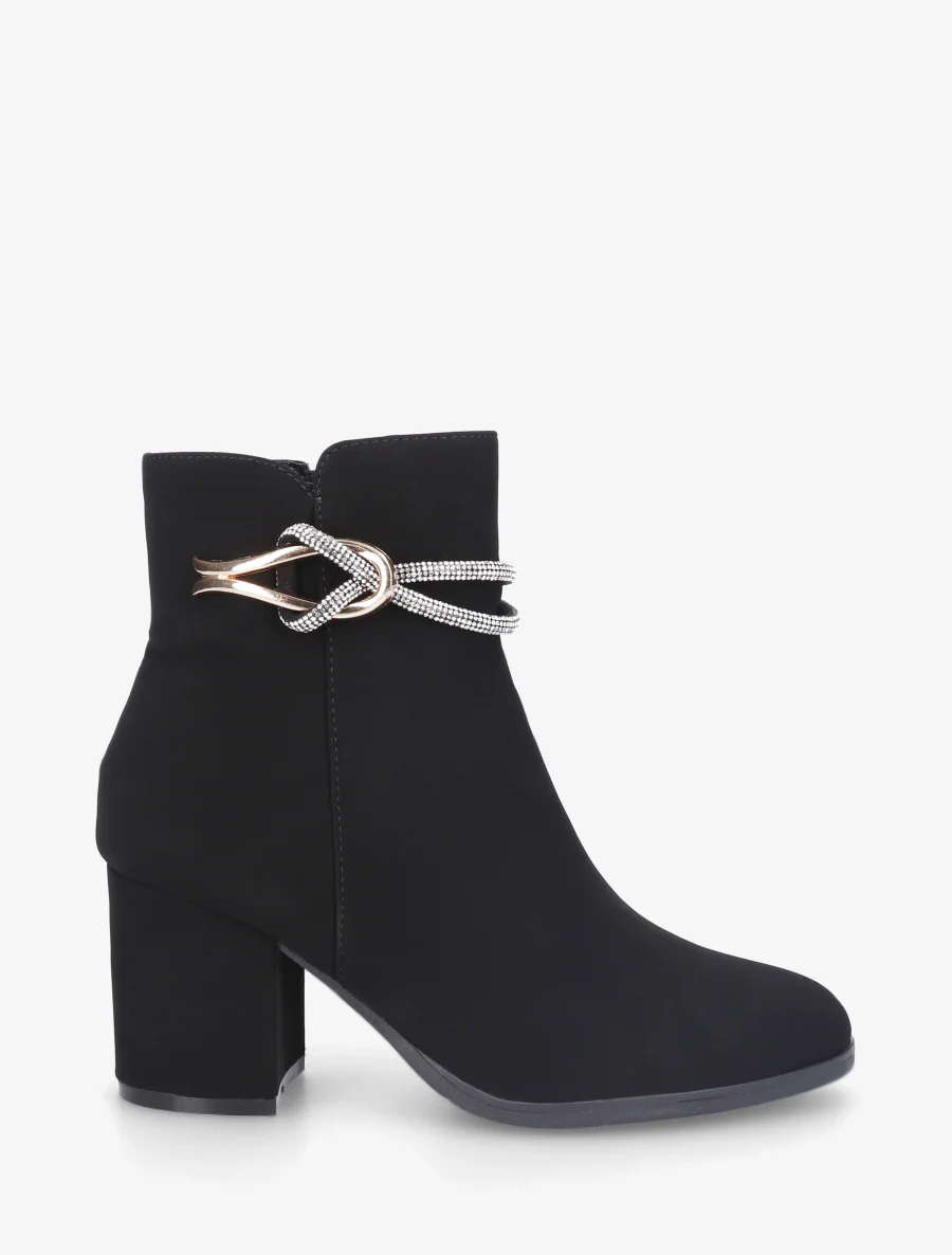 Bottines à empiècement bijou et strass - Noir