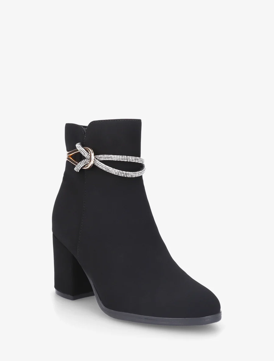Bottines à empiècement bijou et strass - Noir - Image 2