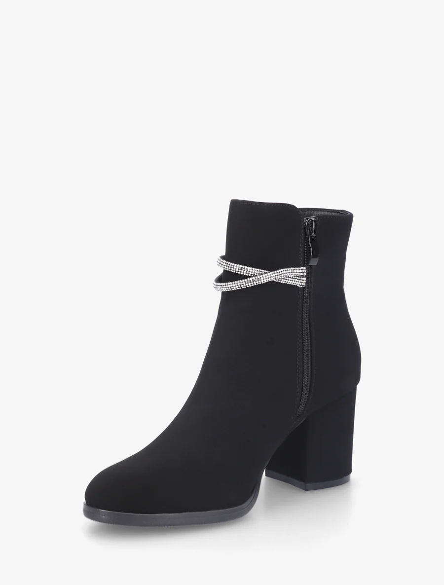Bottines à empiècement bijou et strass - Noir - Image 3