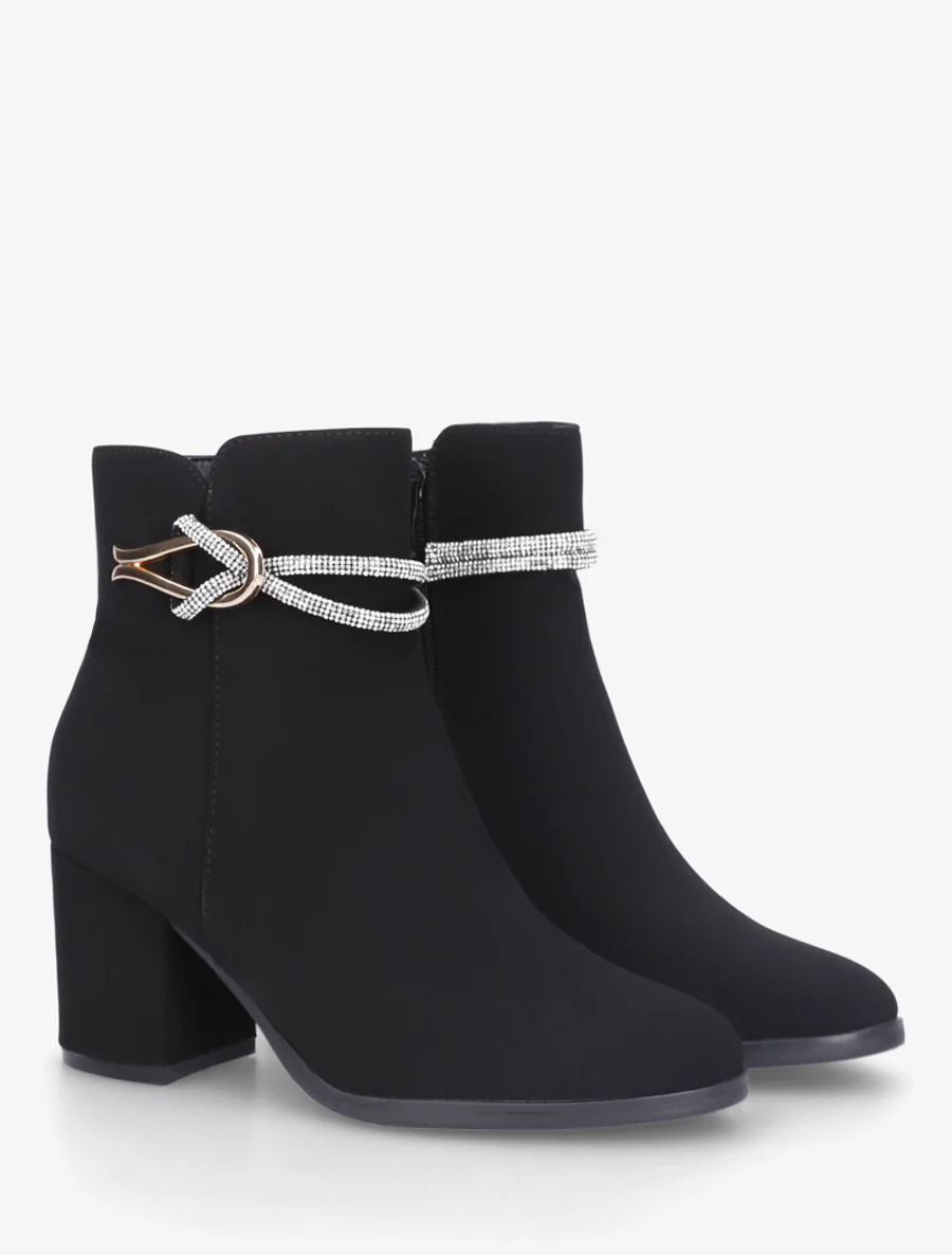 Bottines à empiècement bijou et strass - Noir - Image 4