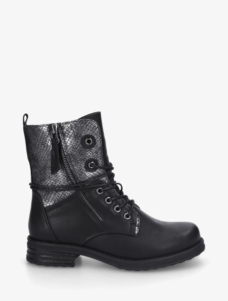 Bottines à lacets et détail imprimé croco - Noir