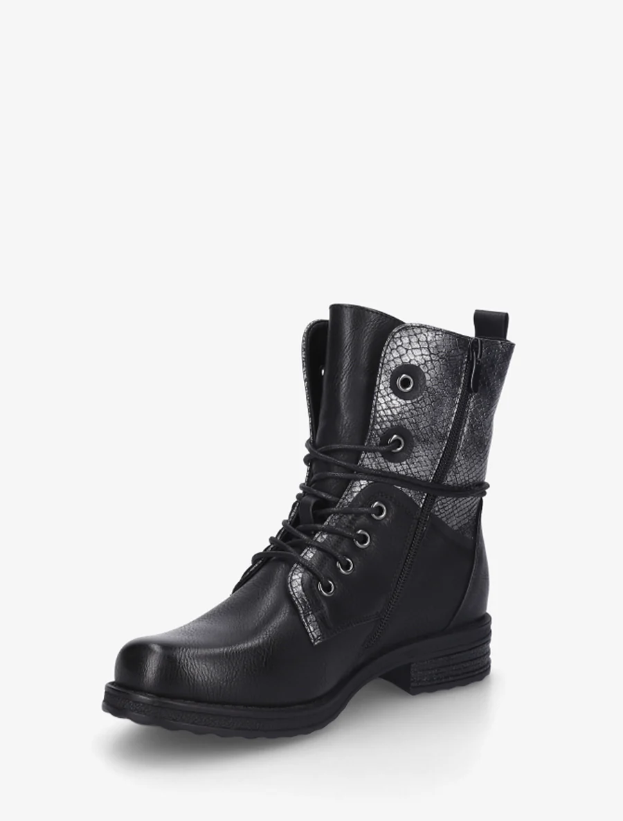 Bottines à lacets et détail imprimé croco - Noir - Image 3