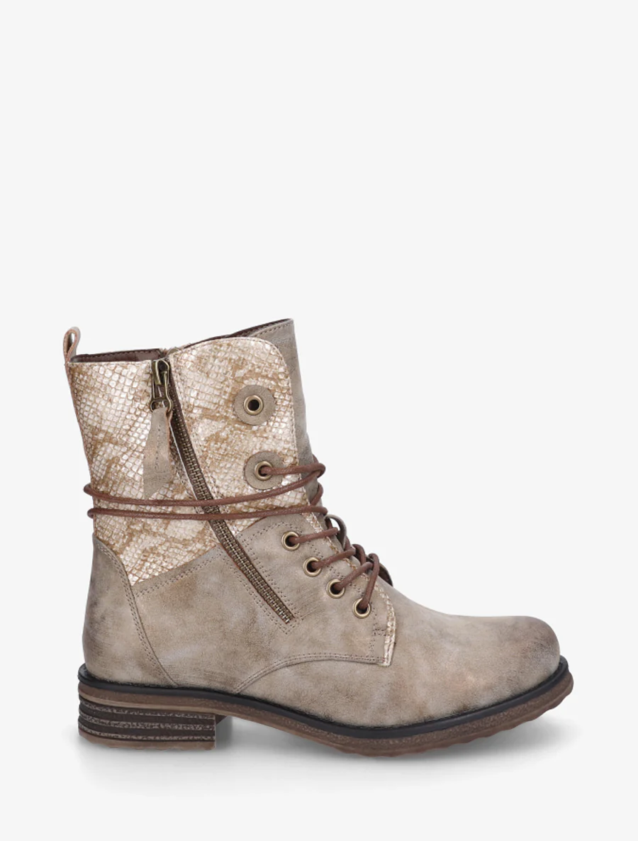 Bottines à lacets et détail imprimé croco - Taupe