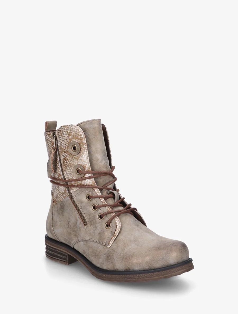 Bottines à lacets et détail imprimé croco - Taupe - Image 2
