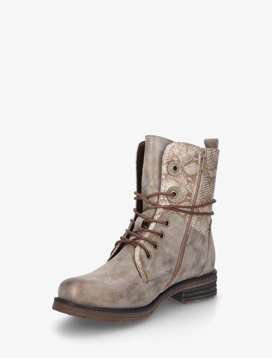 Bottines à lacets et détail imprimé croco - Taupe - Image 3