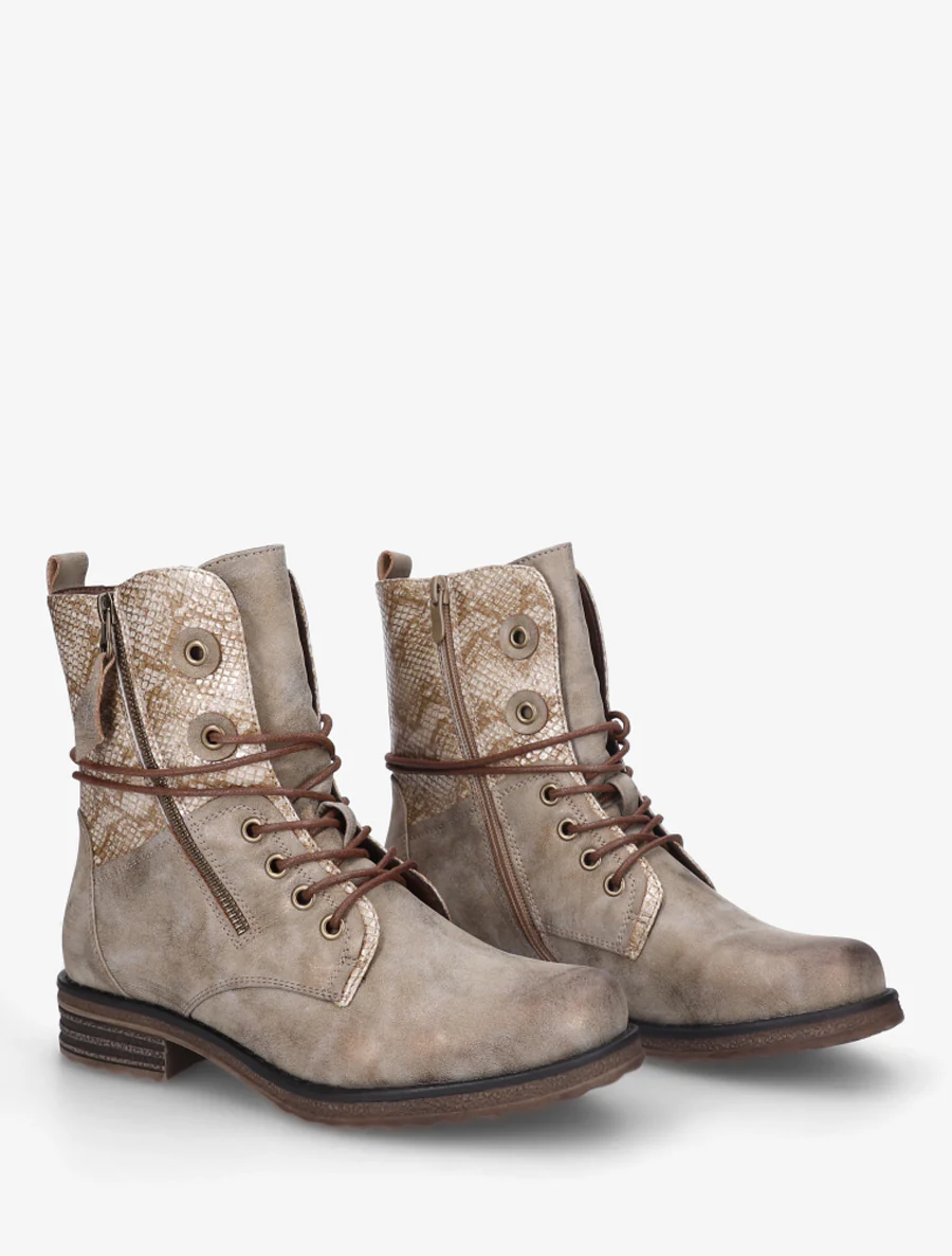 Bottines à lacets et détail imprimé croco - Taupe - Image 4