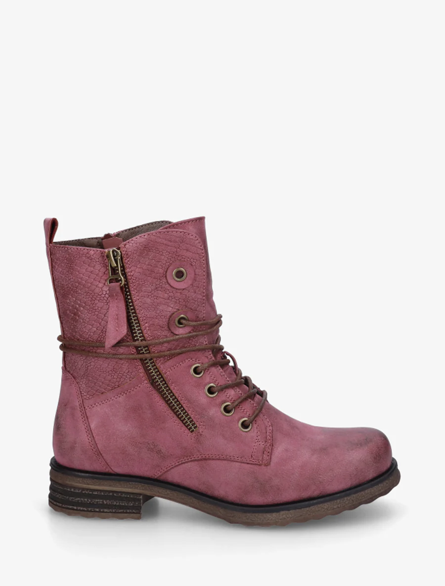 Bottines à lacets et détail imprimé croco - Magenta
