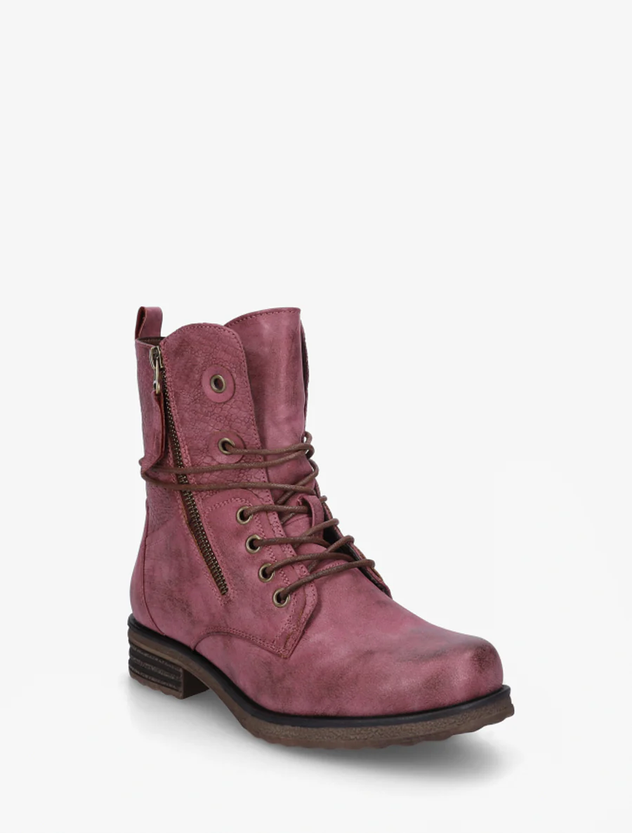 Bottines à lacets et détail imprimé croco - Magenta - Image 2