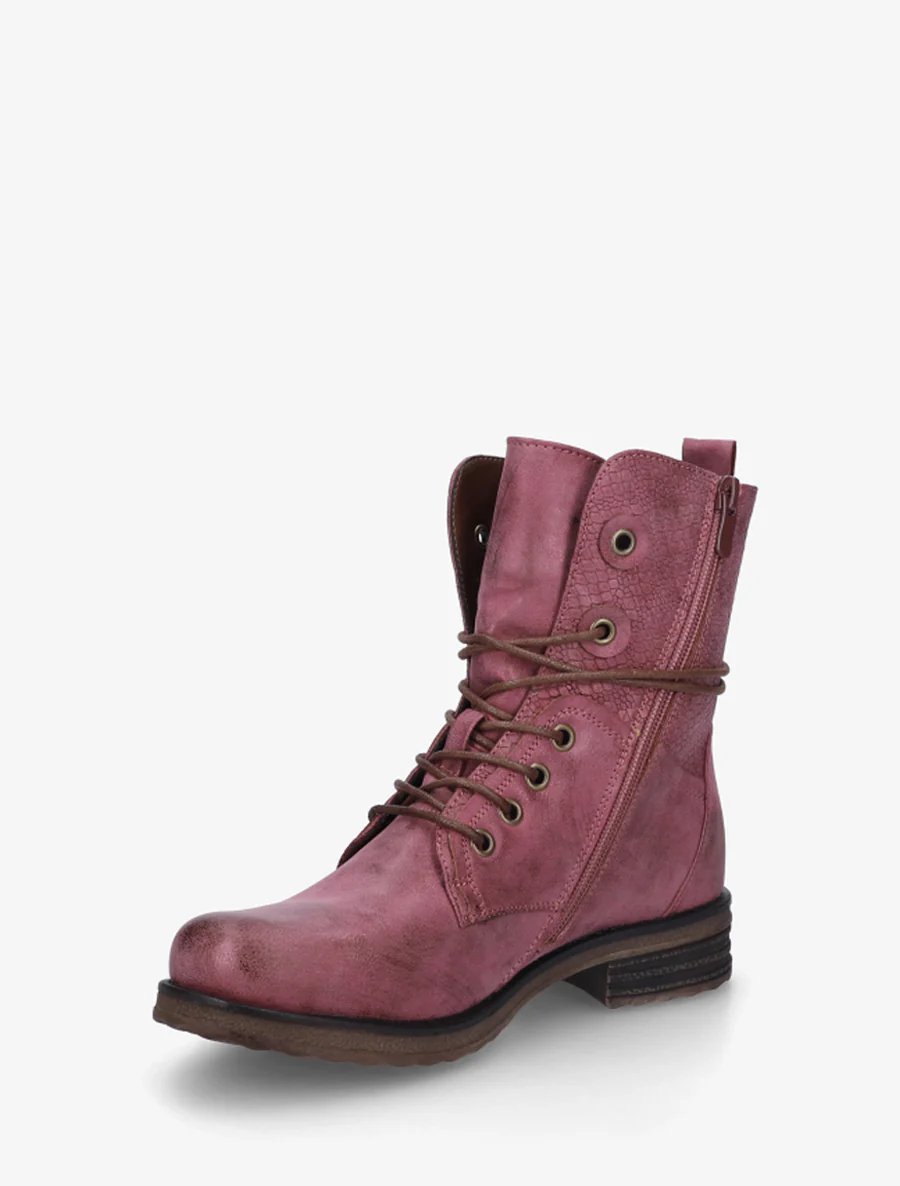 Bottines à lacets et détail imprimé croco - Magenta - Image 3