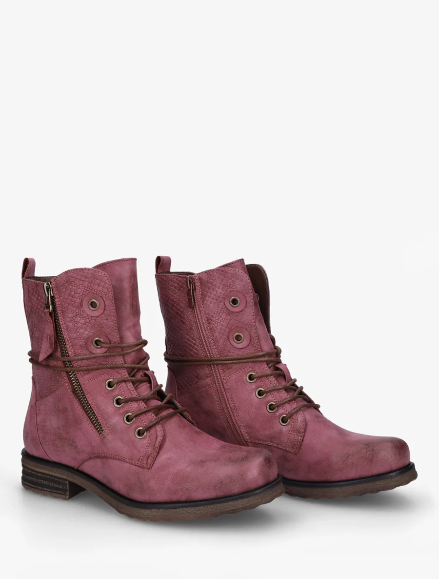 Bottines à lacets et détail imprimé croco - Magenta - Image 4