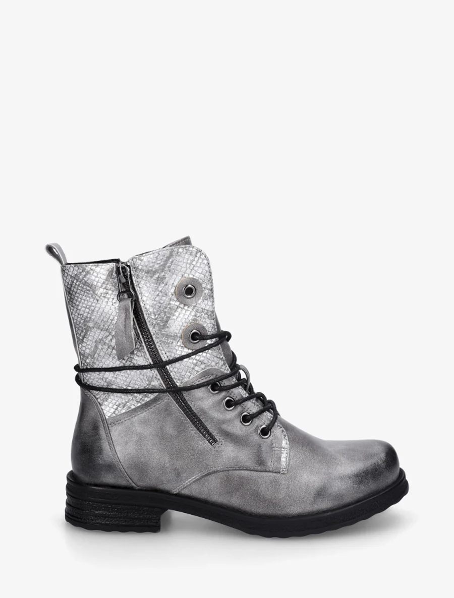 Bottines à lacets et détail imprimé croco - Gris