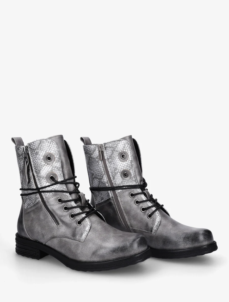 Bottines à lacets et détail imprimé croco - Gris - Image 4