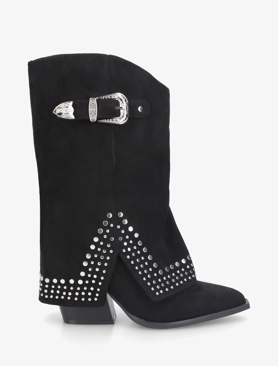 Bottines à revers cloutées en suédine - Noir