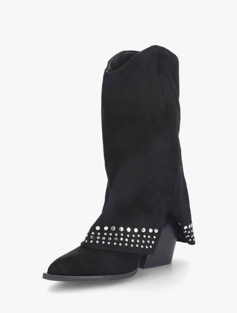 Bottines à revers cloutées en suédine - Noir - Image 3