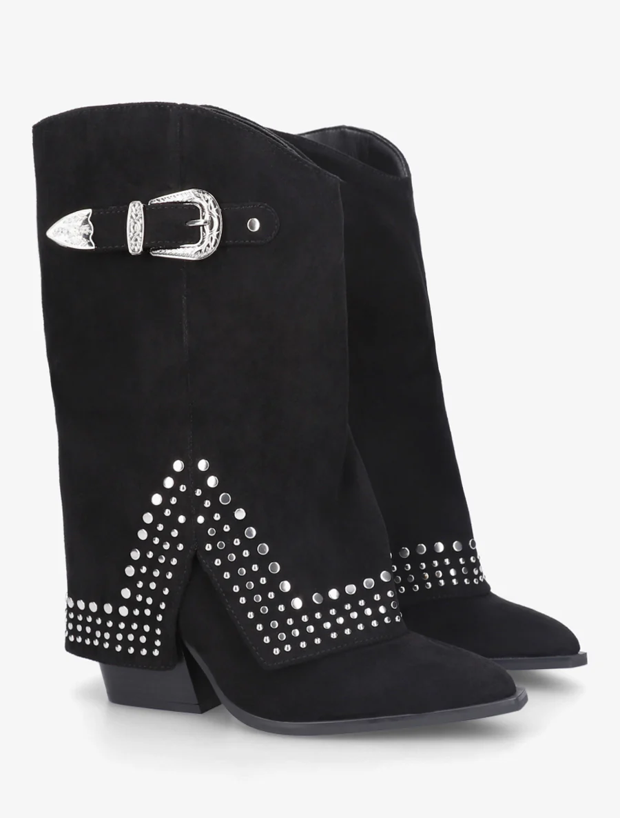Bottines à revers cloutées en suédine - Noir - Image 4