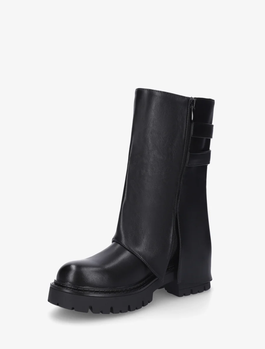Bottines à revers et double sangles en simili - Noir - Image 3
