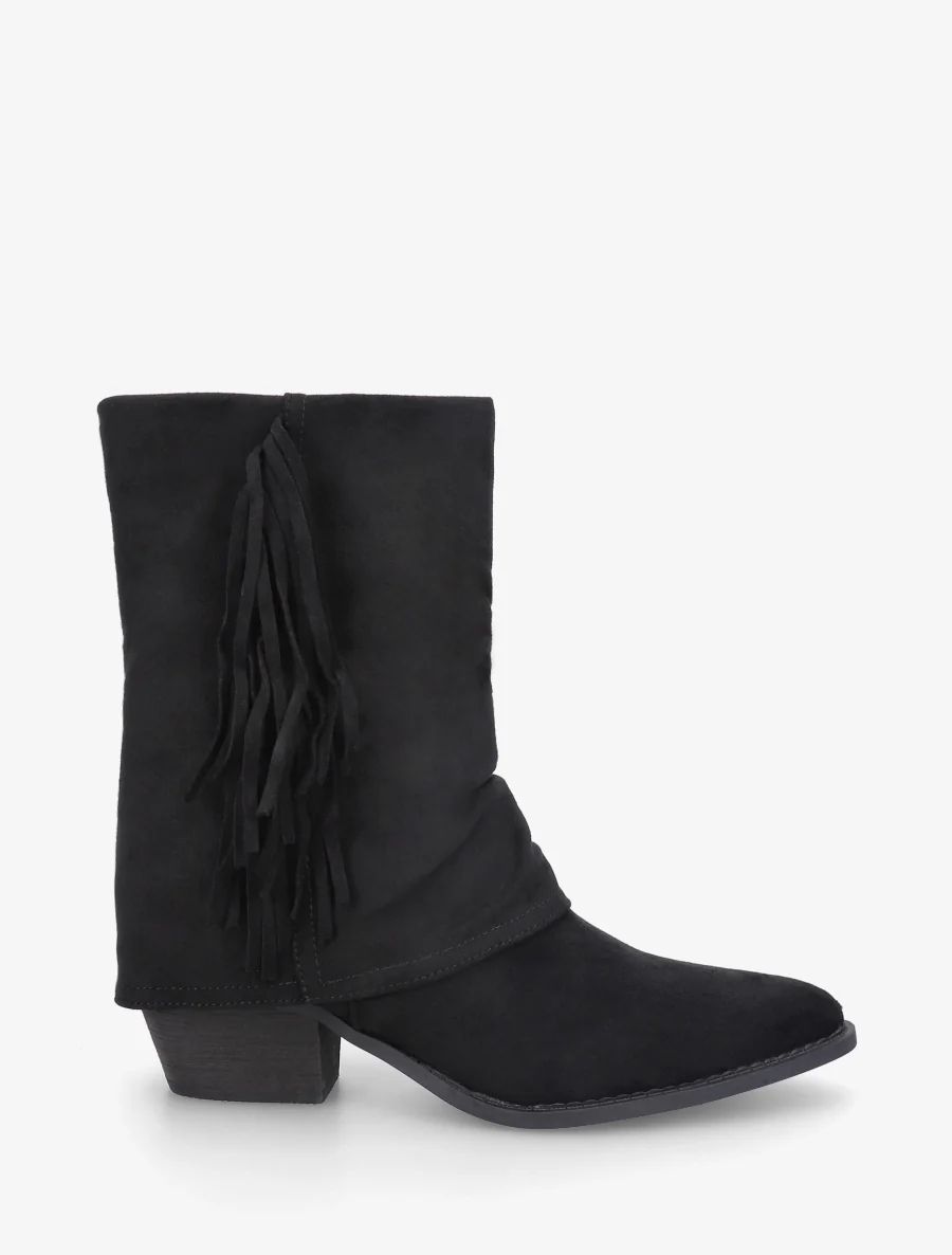 Bottines à revers et franges - Noir